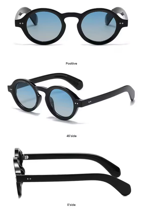 Black Blue Round Sunglasses