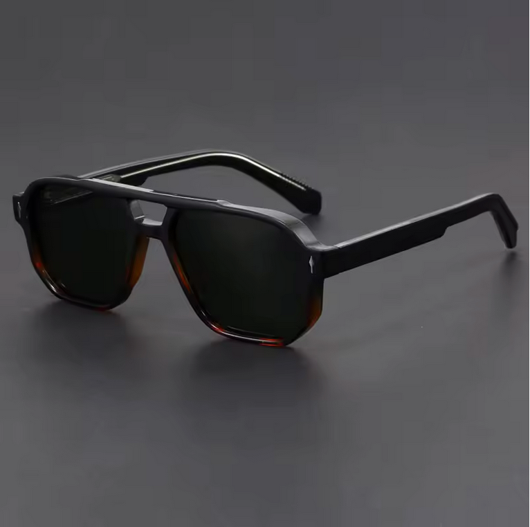 Vintage Punk Style Polarized Square Black Leopard Pilot Sunglasses