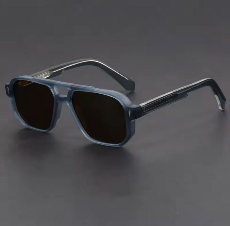 Vintage Punk Style Polarized Square Blue Pilot Sunglasses