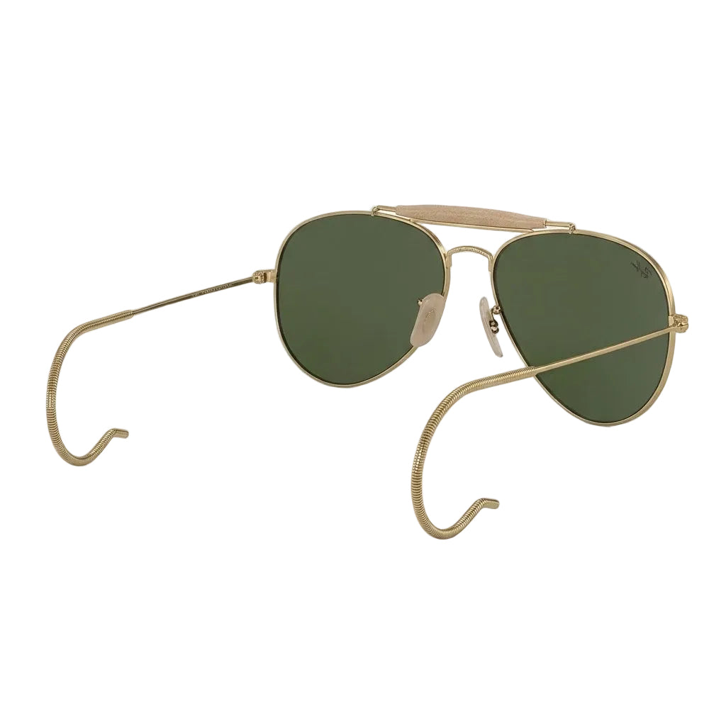RayBan Original Classic 3030 L0216 Aviator Outdoorsman Polished Gold Rim Dark Green Sunglasses