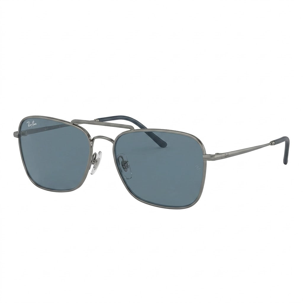 RayBan Original Classic 0102S 004 GA Caravan Reverse Polished Silver Rim Blue Sunglasses