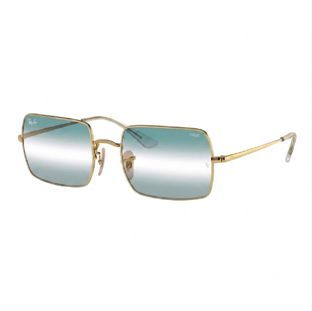 RayBan Evolve Original Classic 1969 001/W3 Rectangle Metal Polished Gold Frame Blue Grey Sunglasses