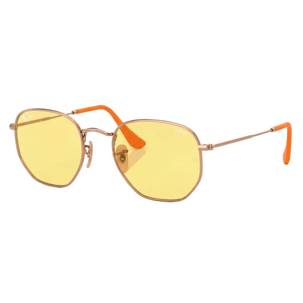 RayBan Original Classic 3548 9121 OZ Hexagonal Polished Gold Rim Yellow Sunglasses