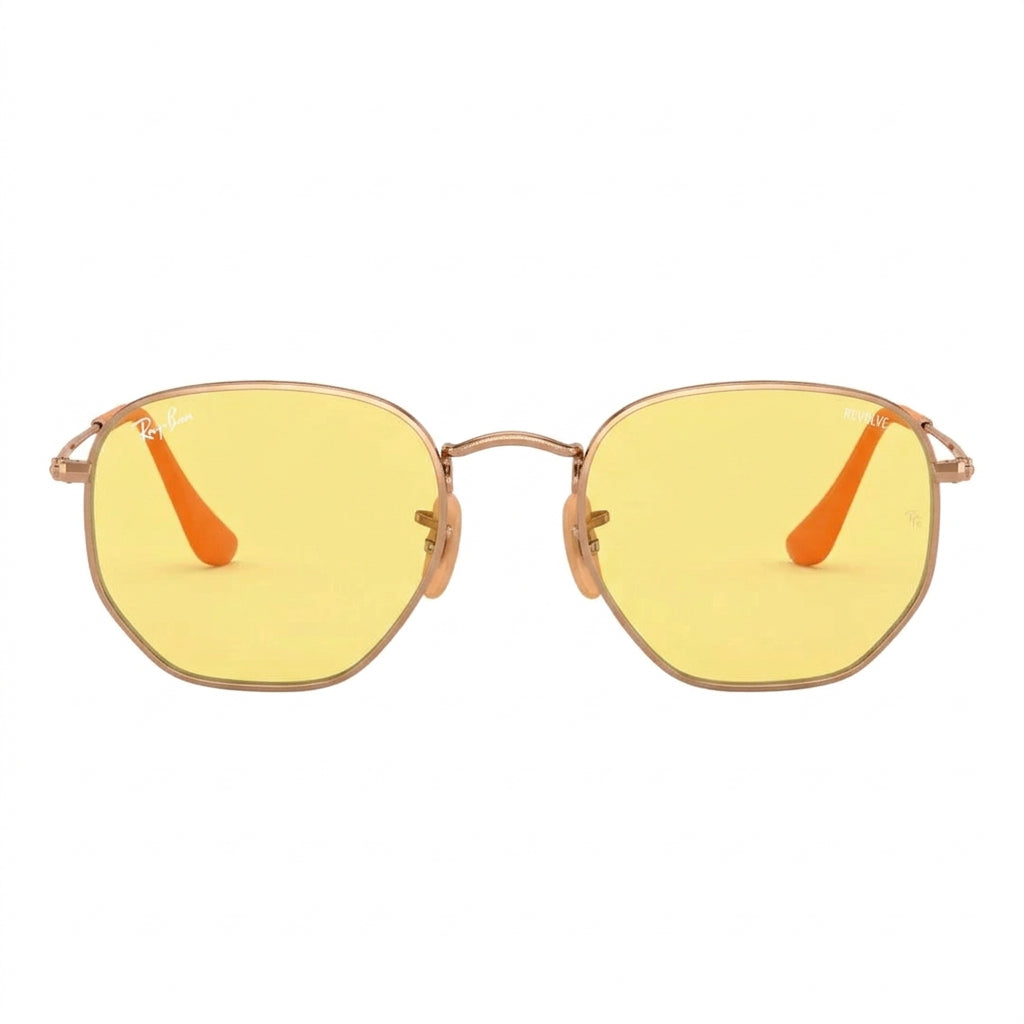 RayBan Original Classic 3548 9121 OZ Hexagonal Polished Gold Rim Yellow Sunglasses