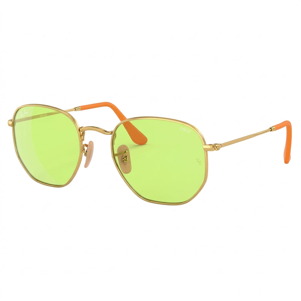 RayBan Evolve Original Classic 3548 9131 4C Hexagonal Polished Gold Rim Green Sunglasses