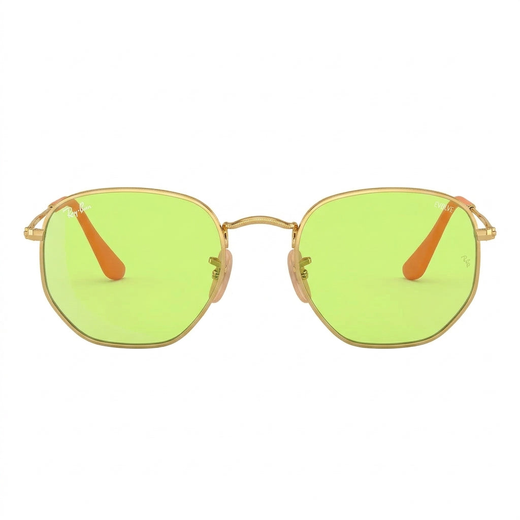 RayBan Evolve Original Classic 3548 9131 4C Hexagonal Polished Gold Rim Green Sunglasses
