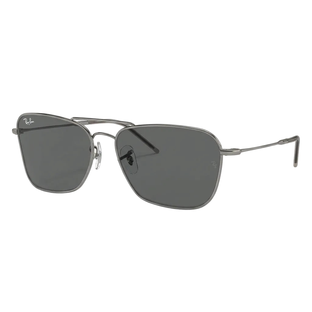 RayBan Original Classic 0102S 004 GR Caravan Reverse Polished Black Metal Rim Dark Grey Sunglasses