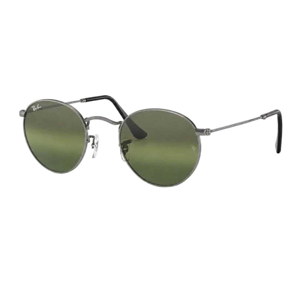 RayBan Original Classic 3447 003 Round Metal Polished Silver Rim Dark Green Sunglasses