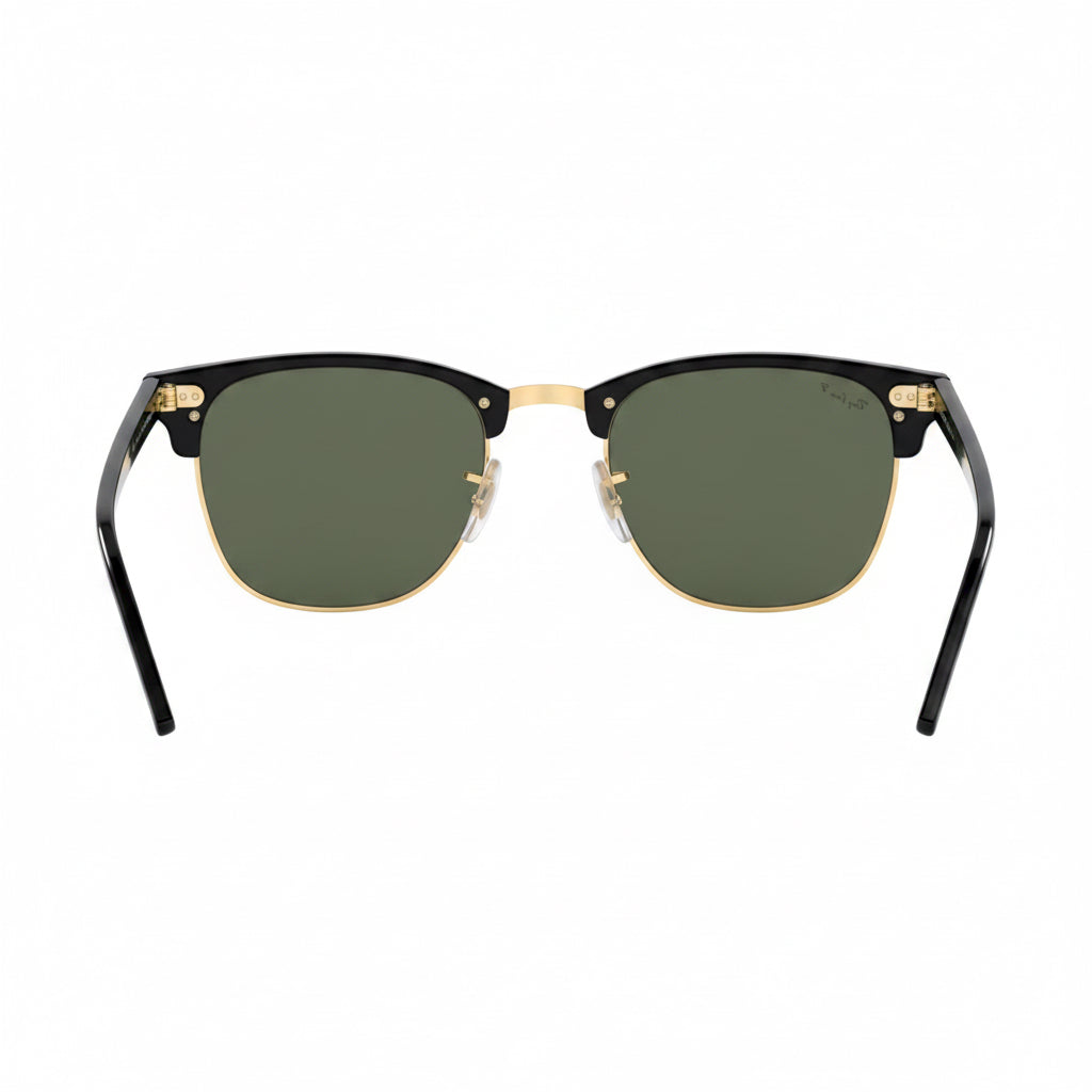RayBan Polarized Original Classic 3016 901/58 Square Club master Metal Polished Black Gold Frame Dark Green Sunglasses
