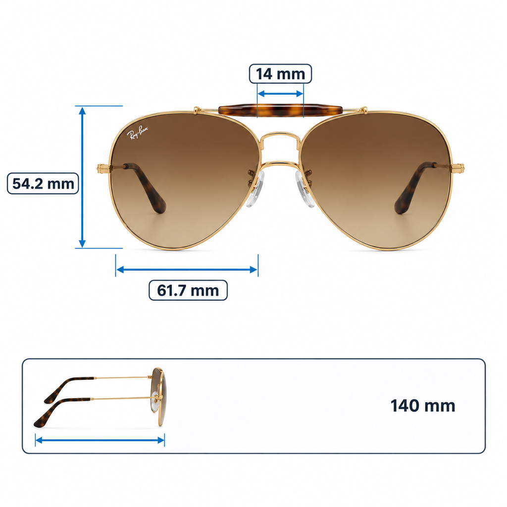 RayBan Original Classic 3029 181 71 Aviator Outdoorsman II Polished Gold Rim Grey Sunglasses