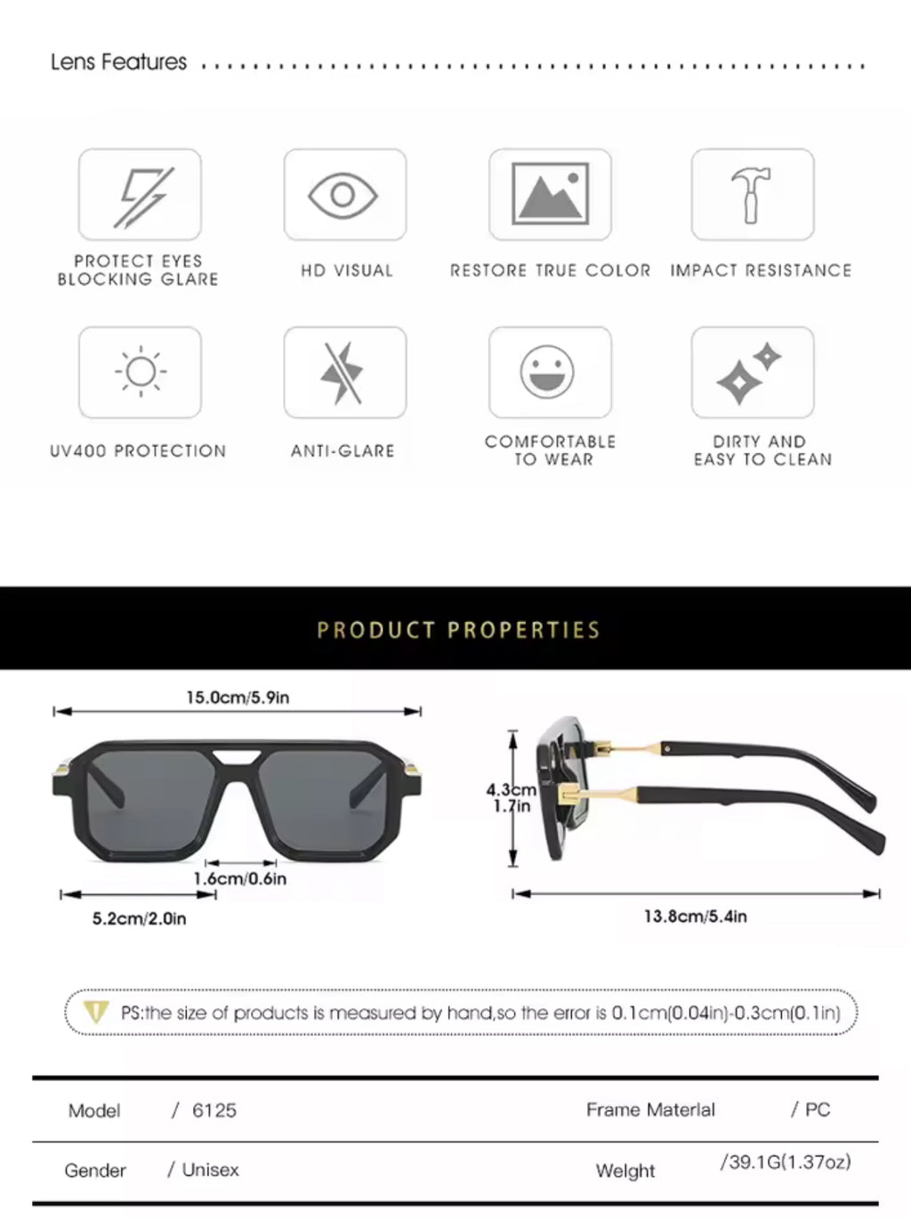 Square Polarized Punk Sunglasses