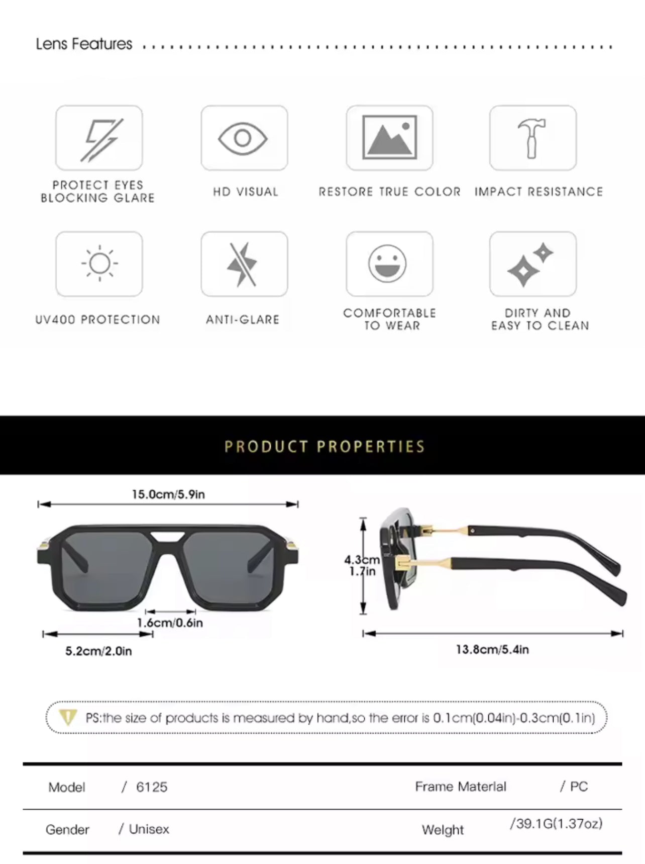 Square Polarized Punk Sunglasses