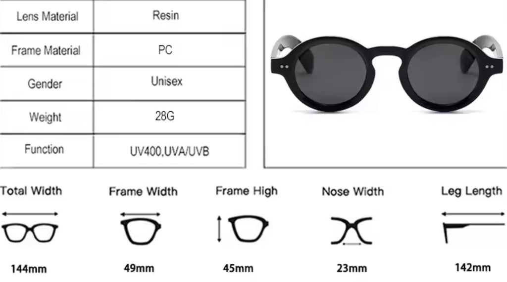 Black Blue Round Sunglasses