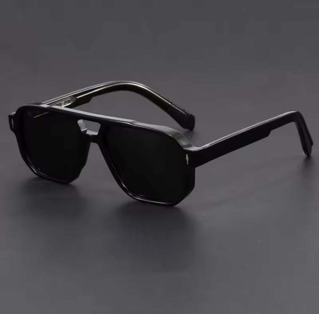 Vintage Punk Style Polarized Square Black Pilot Sunglasses