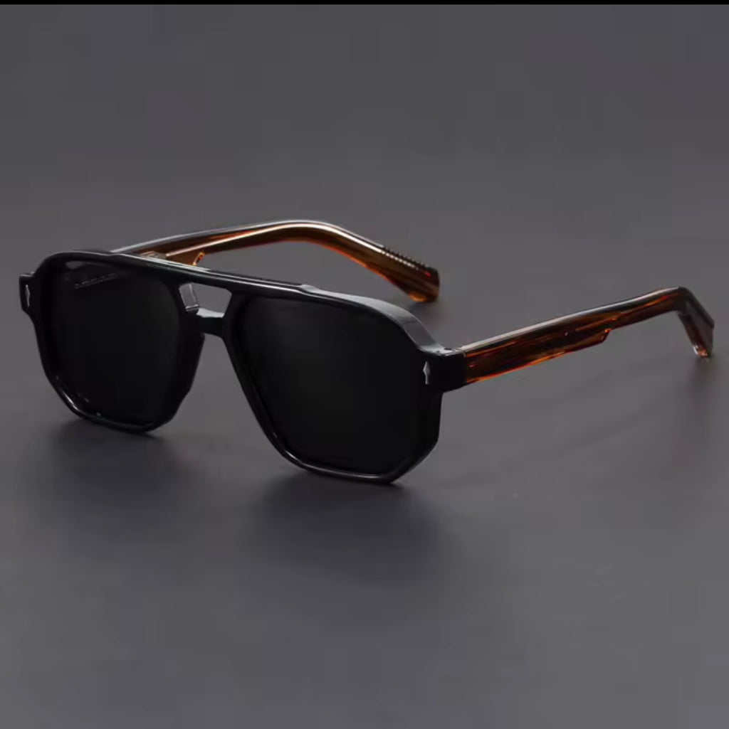 Vintage Punk Style Polarized Square Black Floral Pilot Sunglasses