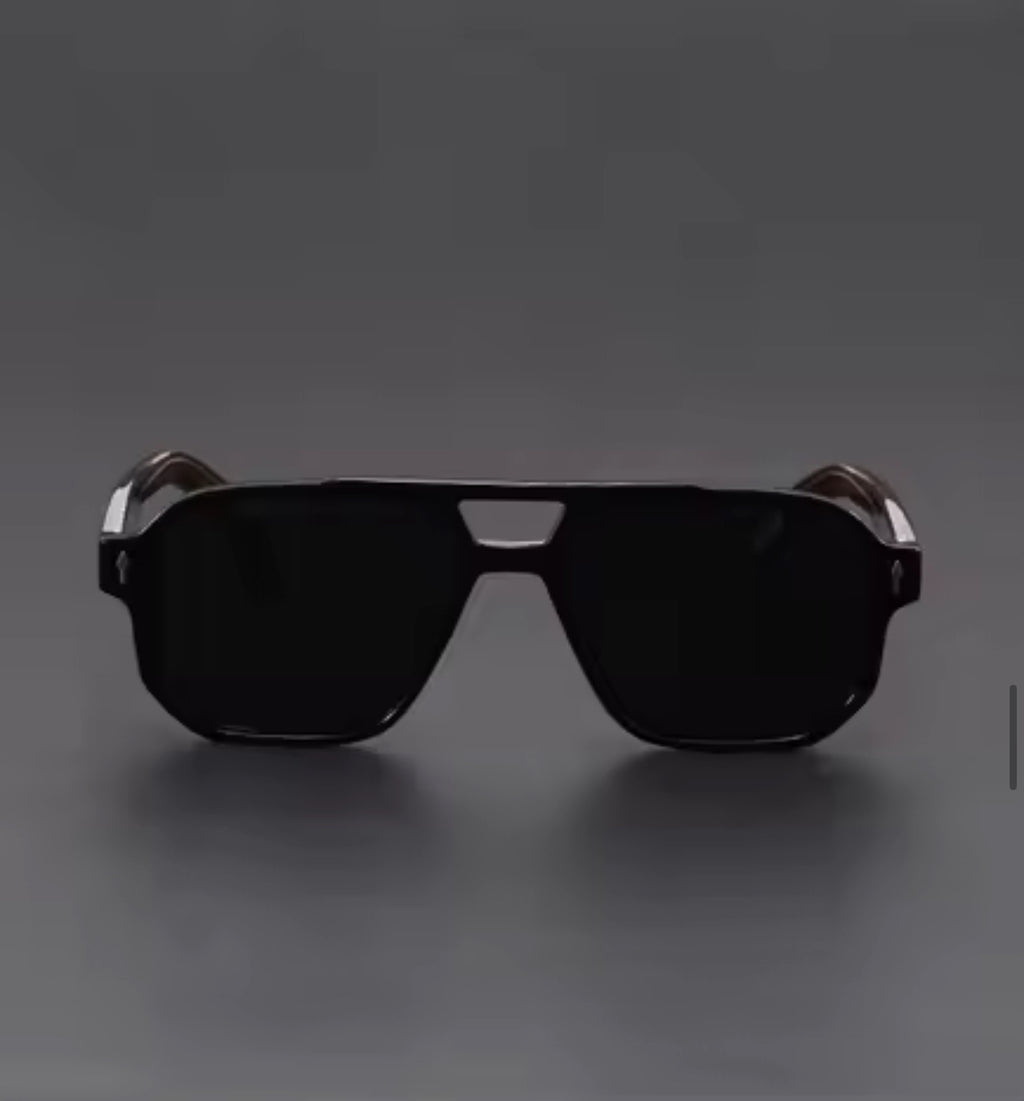 Vintage Punk Style Polarized Square Black Pilot Sunglasses