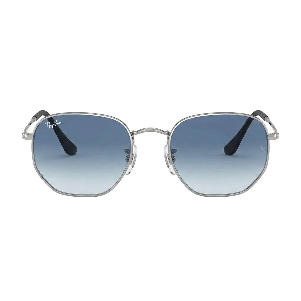 RayBan Original Classic 3548 003 32 Hexagonal Polished Silver Rim Blue Sunglasses