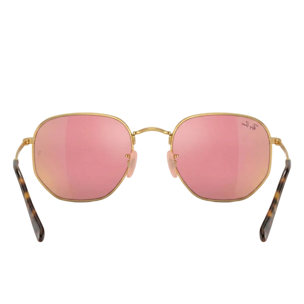 RayBan Original Classic 3548 001 Z2 Hexagonal Polished Gold Rim Rose Mirror Sunglasses