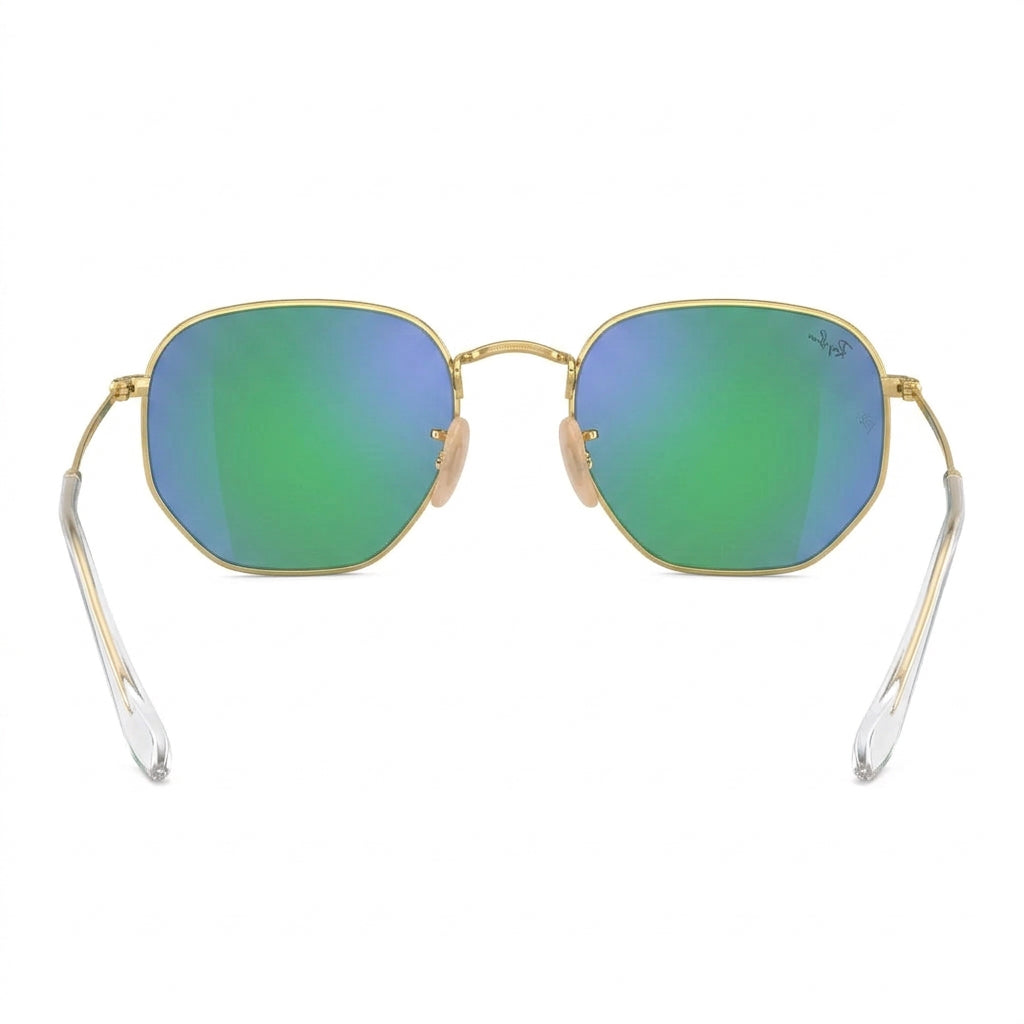RayBan Original Classic 3548 112 19 Hexagonal Polished Gold Rim Green Mirror Sunglasses
