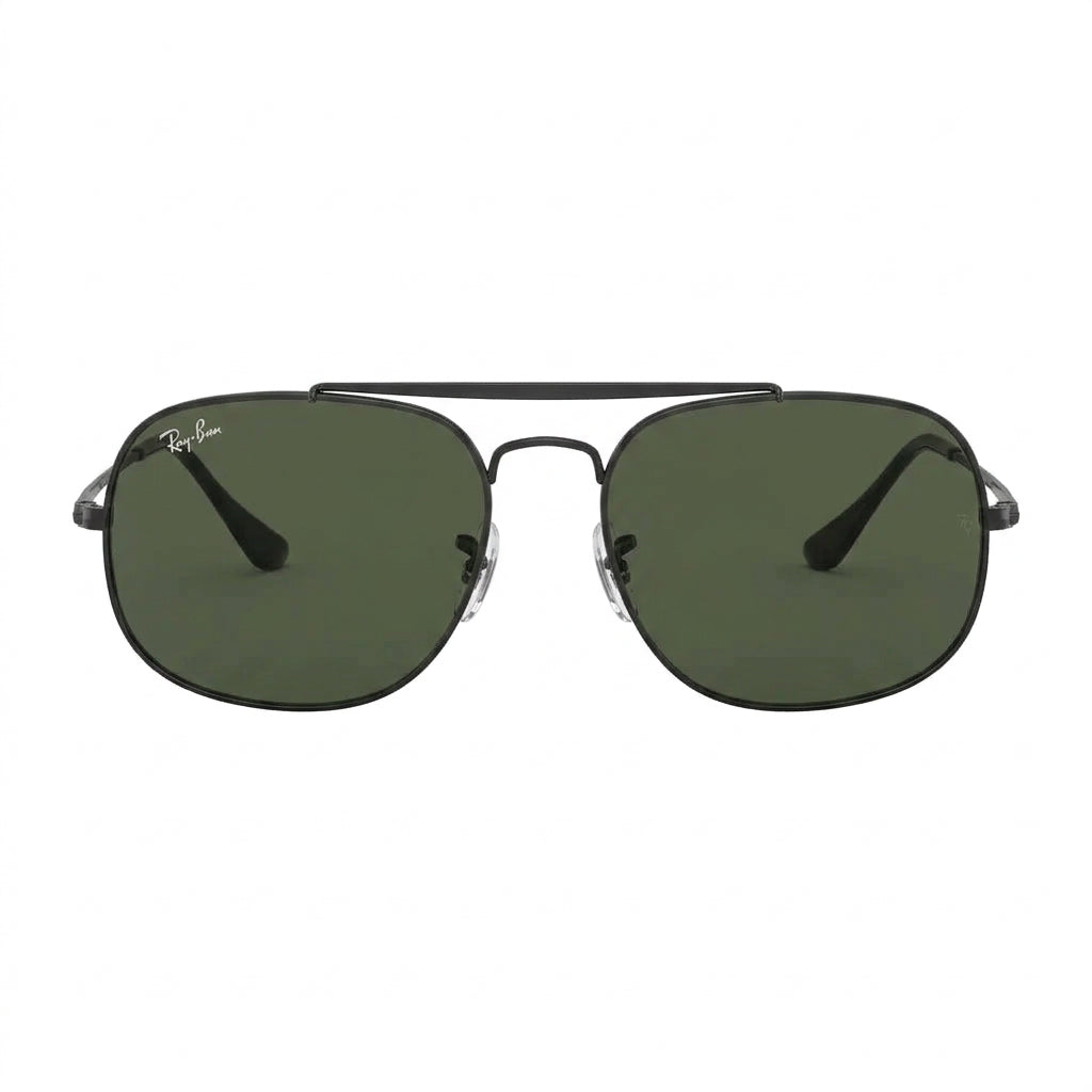 RayBan Original Classic 3561 002 The General Polished Black Metal Rim Dark Green Sunglasses