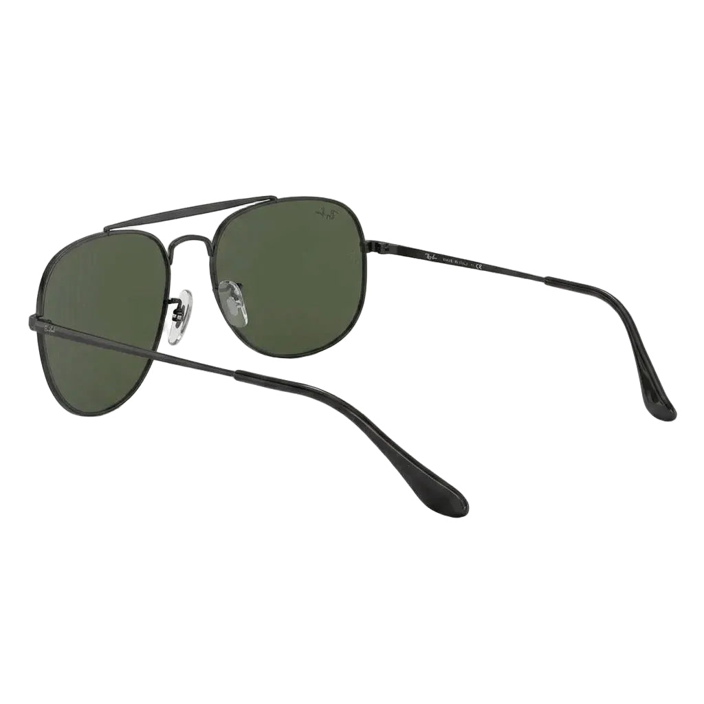 RayBan Original Classic 3561 002 The General Polished Black Metal Rim Dark Green Sunglasses
