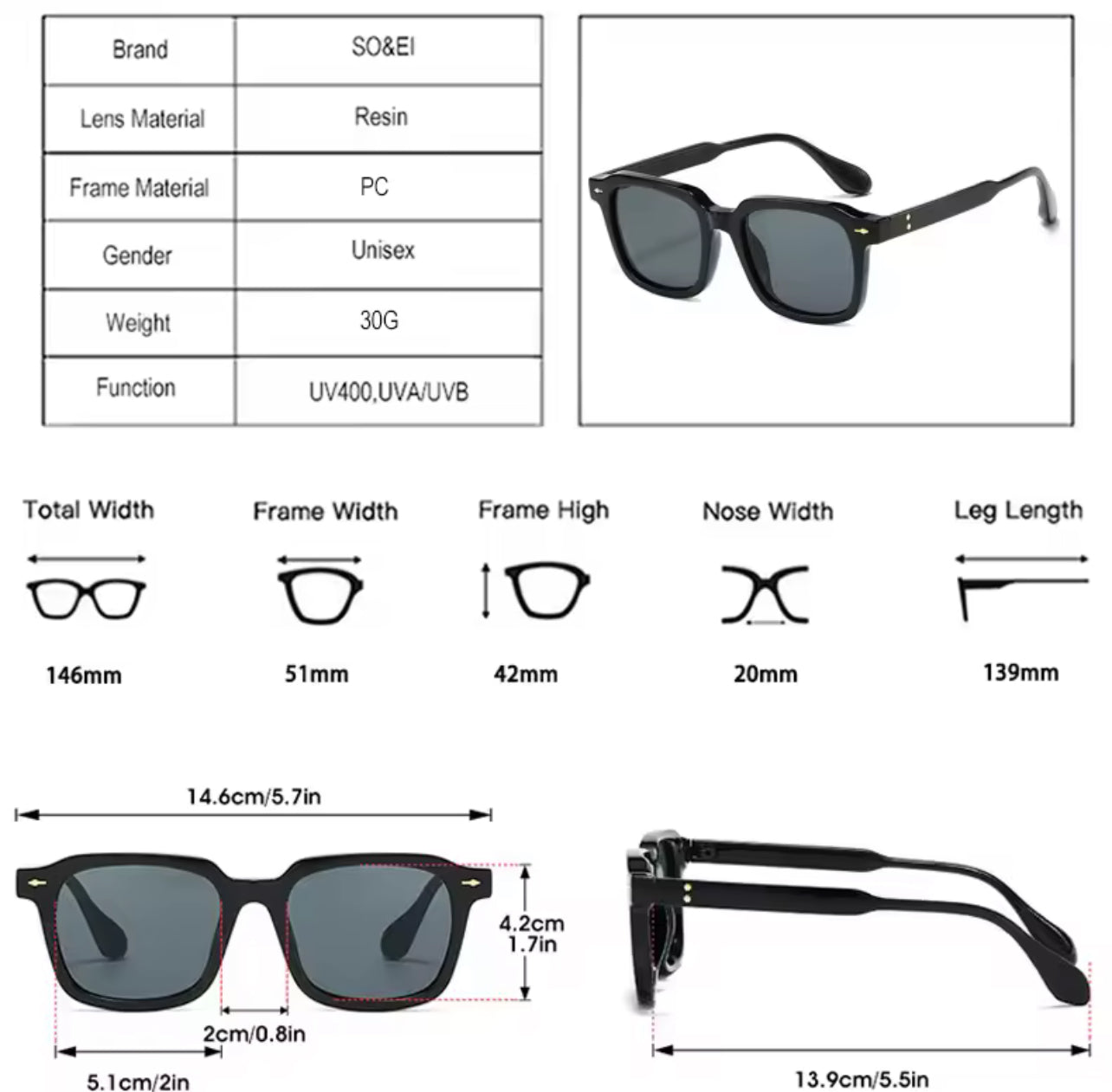 Dark Black Polarized Sunglasses